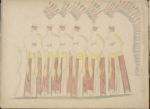 Big Brown (Kiowa) and Five of His Braves Dancing - Making Medicine Preparatory to a Buffalo Hunt