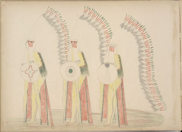 White Horse (Kiowa) and Two of His Braves Dancing