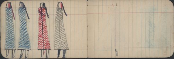 GROUPS, WOMEN: Four Women in Crosshatched Blankets; Blank Page