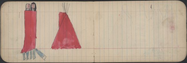 COURTING: Couple with Red Facepaint Stand before a Red Tipi; Blank Page