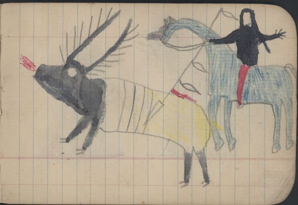 HUNTING: Man on Blue Horse Lances Elk Bull; HUNTING: Man on Red Horse Lances Elk Bull