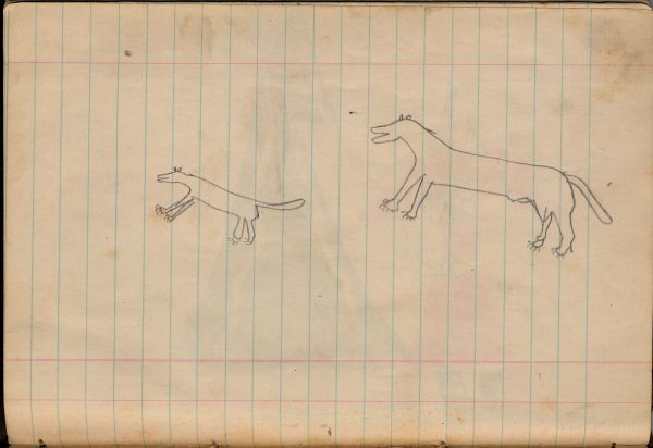 Two canids, probably intended as coyotes