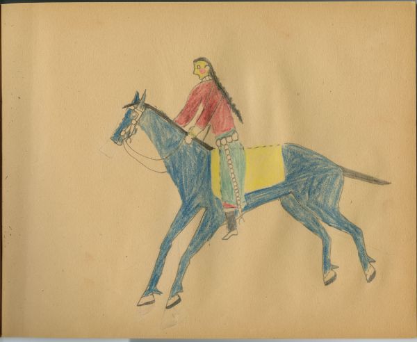 Woman on horseback / Silver bridle and belt