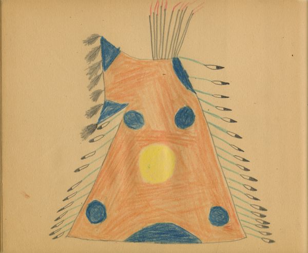 Orange tipi with yellow and blue circles