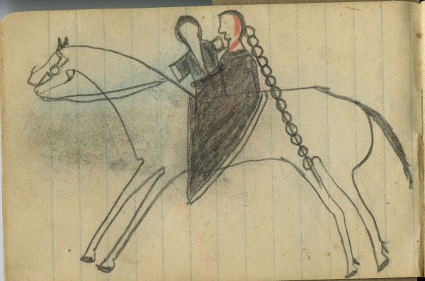 COURTING: Man and Woman Wrapped in a Dark Blanket Ride a White Horse 