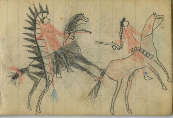 WAR: BATTLE, Cheyenne on Black Horse Fights Crow on a Red Horse  