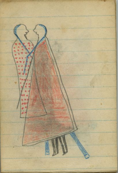 COURTING: Man in Red Blanket Holds Woman in Red-Dotted Blanket  