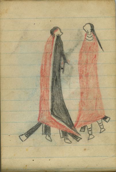 COURTING: Woman in Red Blanket Stands with Man in Black-and-Red Blanket  