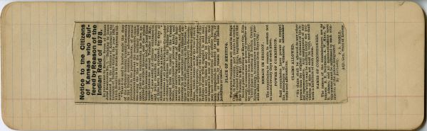 TEXT: Newspaper Clipping of Notice to the Citizens of Kansas Who Suffered by Reason of the Indian Raid of 1876