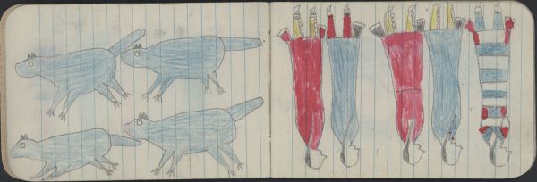 ANIMALS, 4 BEAVERS; GROUP, 5 WOMEN: Women Wear 2 Red, 2 Blue, and 1 2nd Phase Navajo Chief's Blanket