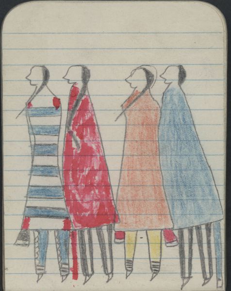 COURTING, TWO COUPLES-Women in 2nd Phase Navajo's Chief's Blanket & Red Blanket; BIRDS, OWLS
