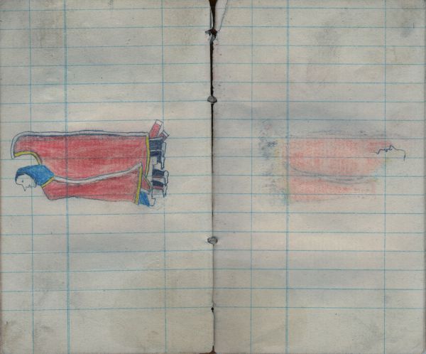 Couple, red cape, walking facing left | BLANK; rubbing from facing page