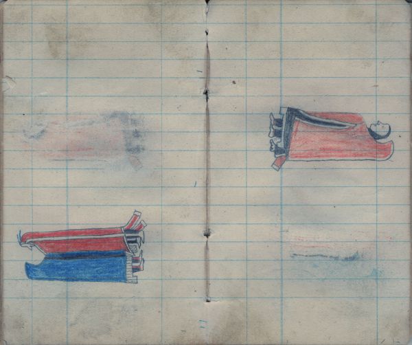Blue & Red couple standing (rubbing from facing page) | Couple, man in red cape standing behind (rubbing from facing page) 