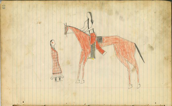 Couple: man on horse, woman facing