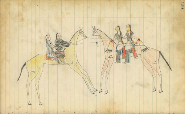 2 women and 2 men courting, each group on a horse