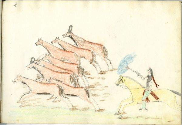 Kiowa hunting 7 pronghorn antelope on horseback