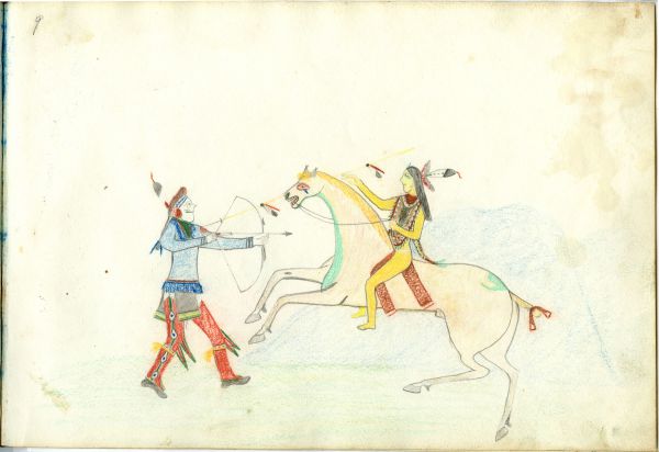 Warrior of horseback versus Osage with bow & arrow