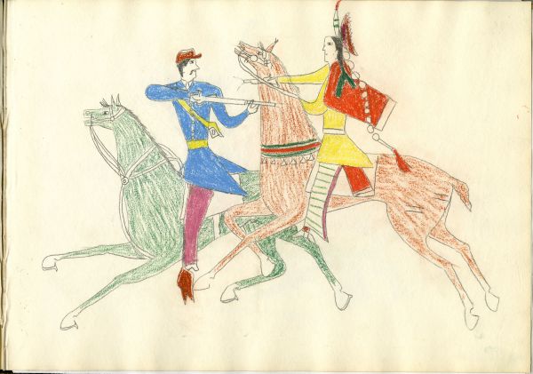 Kiowa horseback fight with dragoon