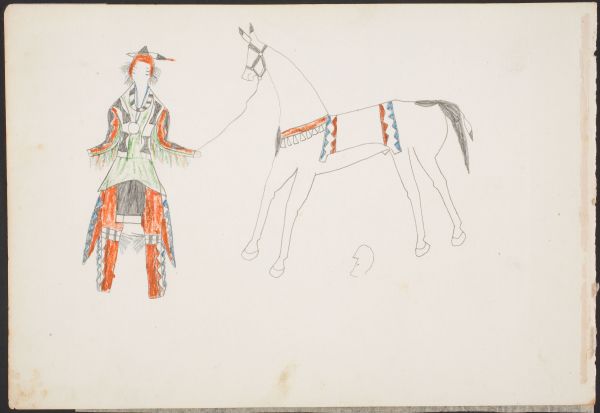 Well-dressed Osage with peace medal and horse