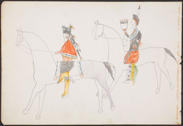 Procession - Kiowa warrior with cape; Kiowa warrior with fan 