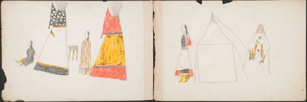 Two women, two tipis | Woman and tipi with shield on tripos 