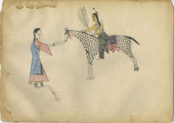 Woman Leading Spotted Horse with Man Holding 