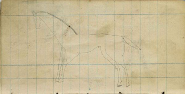 Horse template (sketch); Two civilians fire at horse without rider