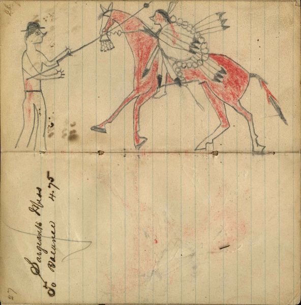 Writing - Sargeant's Mess, To Balance 4.75; Mounted warrior with shield &  hairplates on red horse lancing soldier on foot