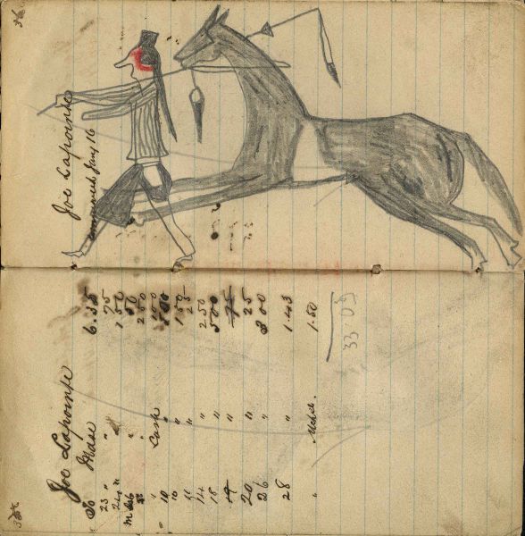 Writing - Joe Lapointe: Horse in pencil with dismounted enemy lanced and running away