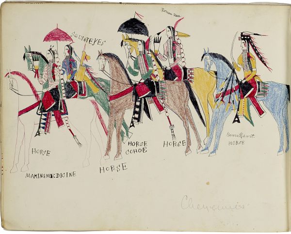  Procession of Tsis tsis'tas warriors on horseback