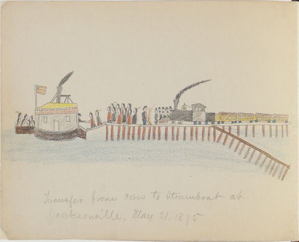 Transfer from cars to steamboat at Jacksonville, May 21, 1875