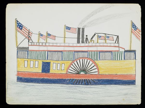 Paddlewheel Steamboat with U.S. Flags