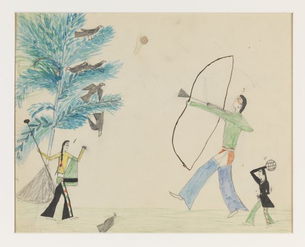 Nº33 Scene with Bird Hunting and the Buckskin Hoop Game