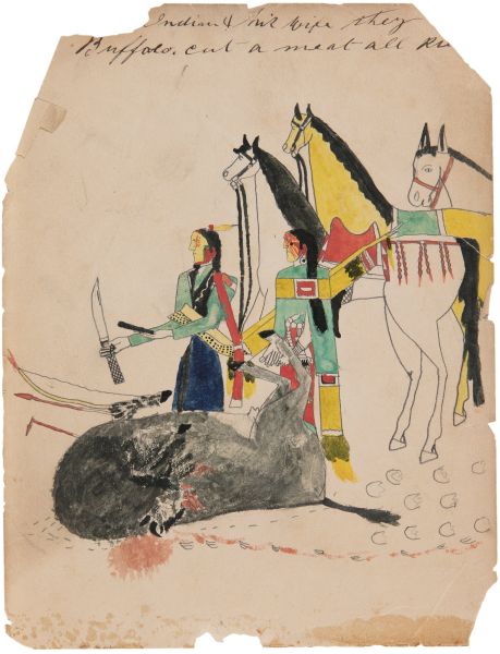 Indian and his wife they [killed] Buffalo. Cut a meat all r[i…]