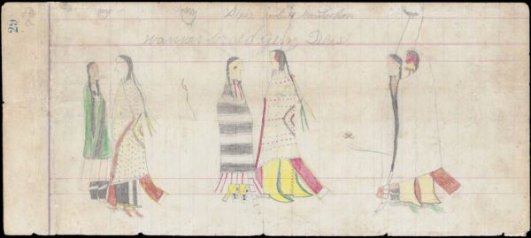 3 courting couples; middle couple wears a 1st phase Navajo blanket and a Mexican serape