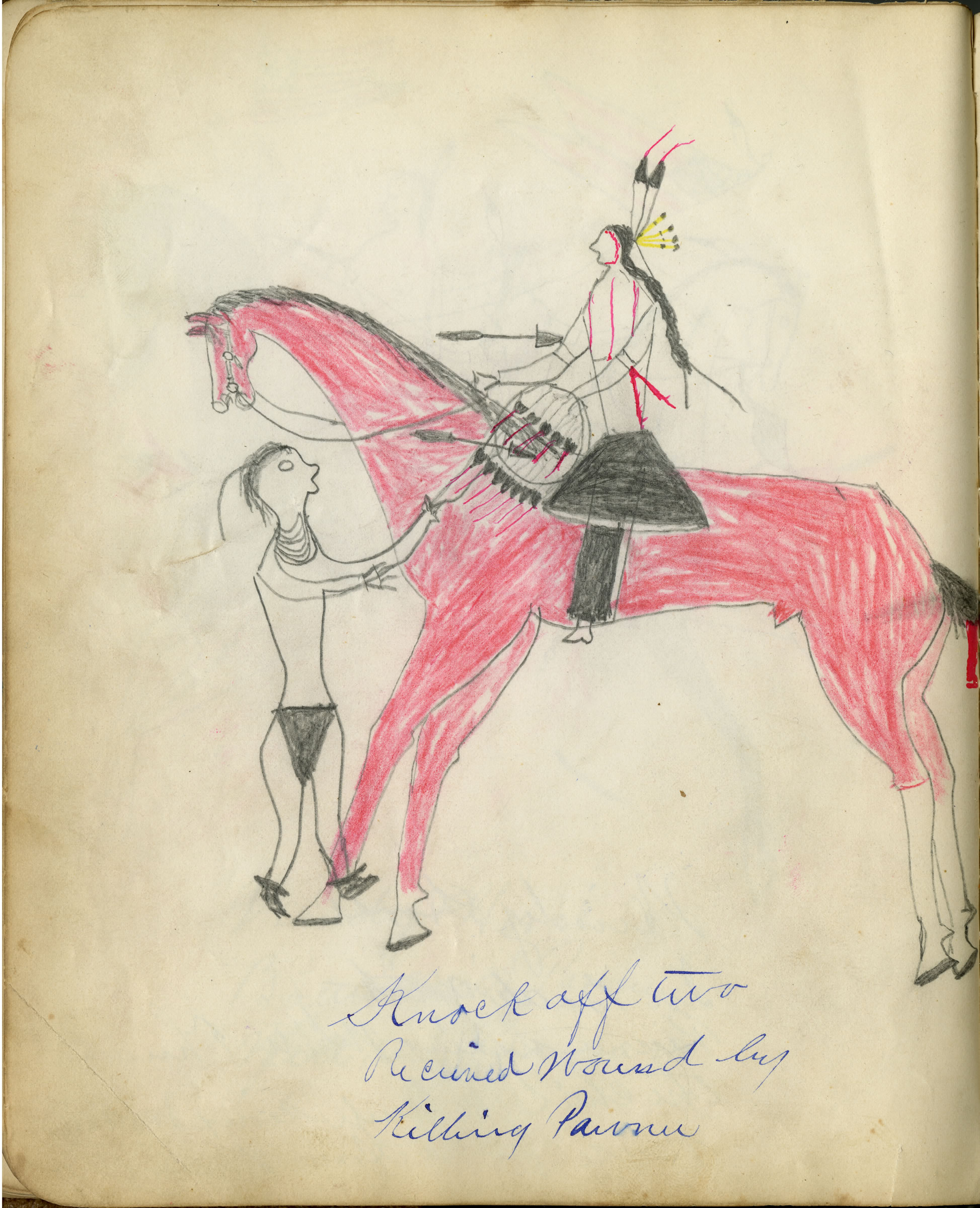 Fales-Freeman Brulé Ledger: Plate 10 Knock Off Two Received Wound by Killing Pawnee