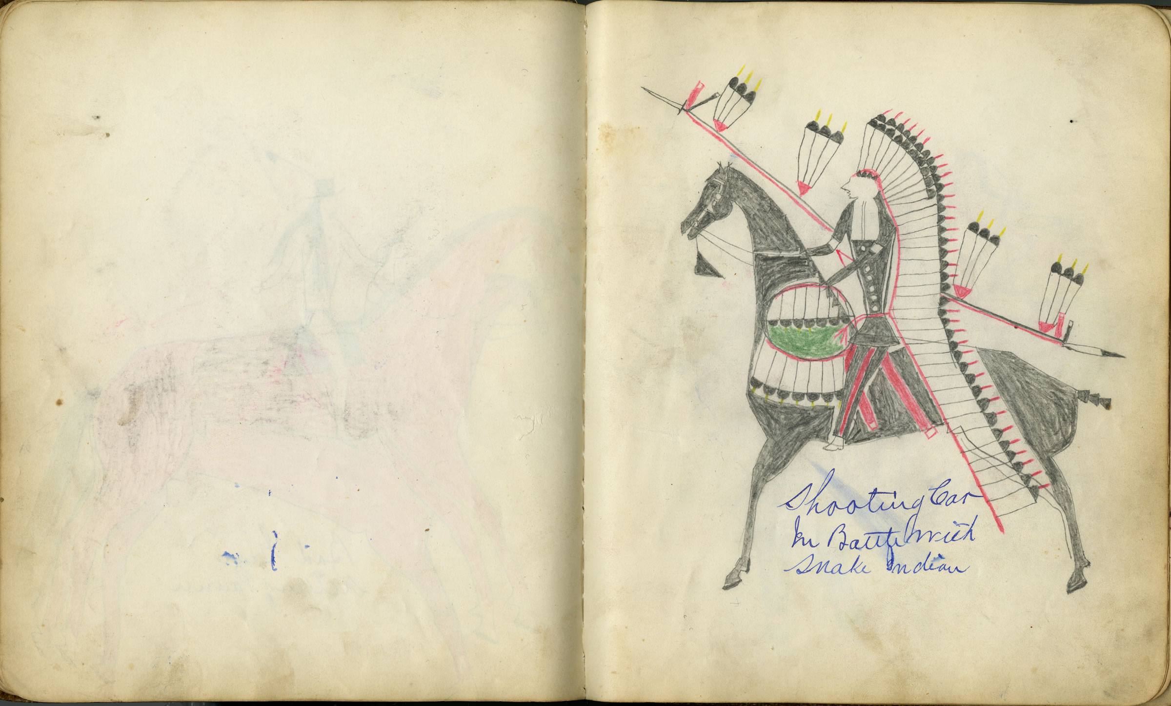 Fales-Freeman Brulé Ledger: Plate 13 Shooting Cat In Battle With Snake Indian