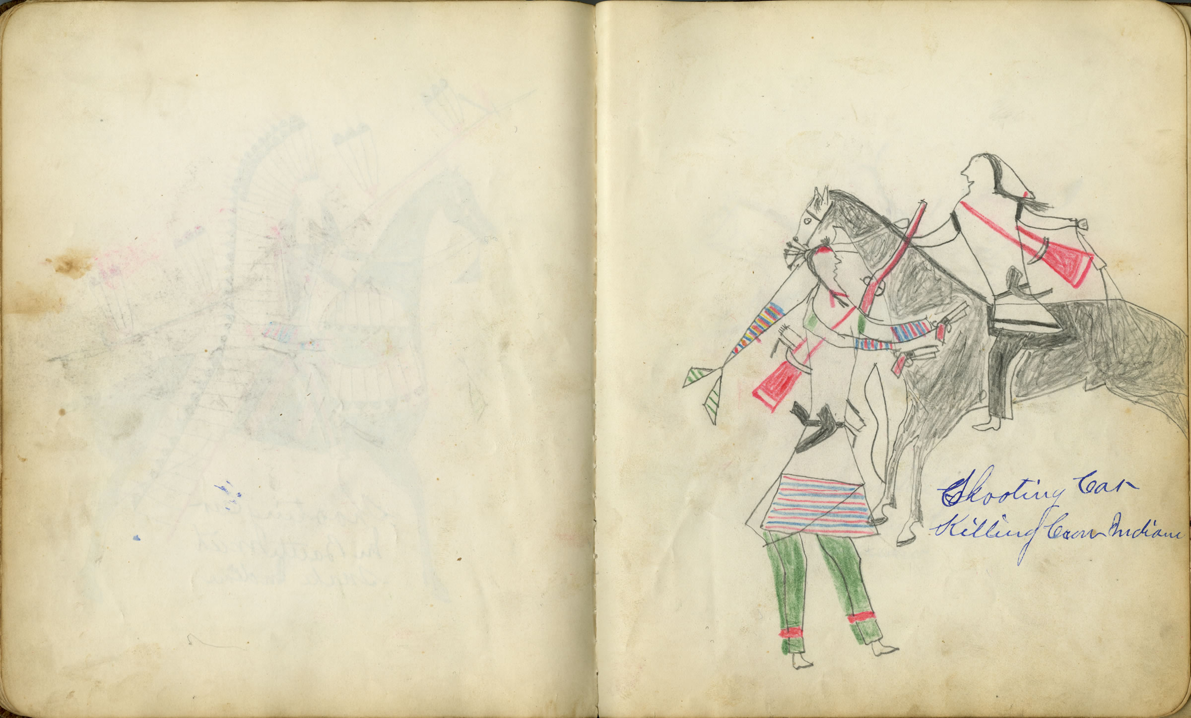 Fales-Freeman Brulé Ledger: Plate 14 Shooting Cat Killing Crow Indians