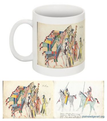 Coffee Mug - Koba-Russell Sketchbook: Plate 19 Indians returning from a scout or raid on other Indian or the whites.  Their friends receive them with advisory