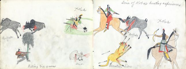 Koba-Russell Sketchbook: Plate 13 Killing big game; Some of Koba’s hunting experiences