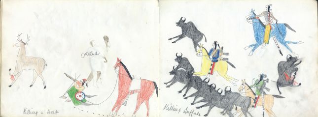 Koba-Russell Sketchbook: Plate 07 Killing a deer; Killing buffalo